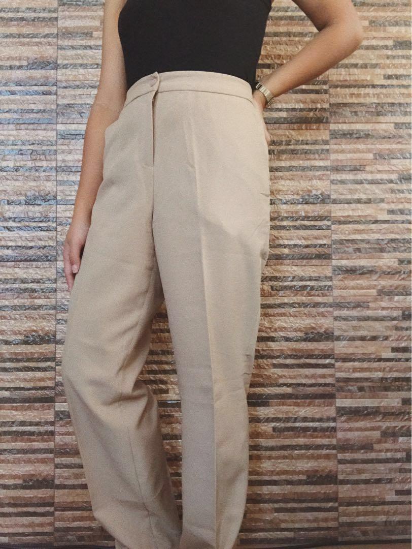 tan high waisted trousers