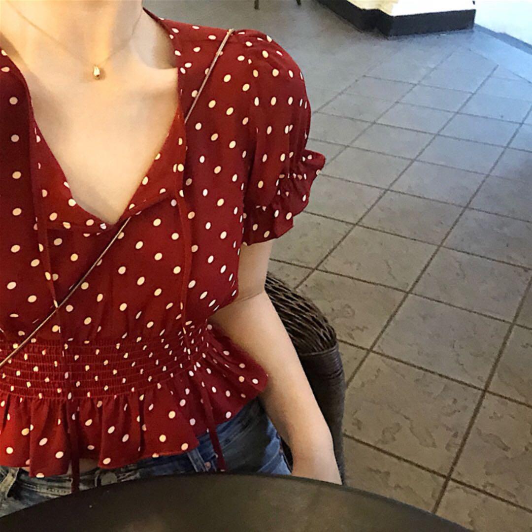 red and white polka dot crop top