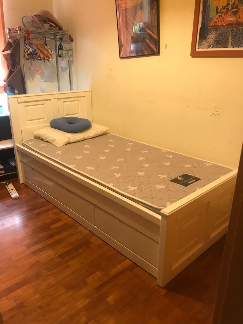 Single Bed With Storage Drawers And Foam Mattress Furniture Beds