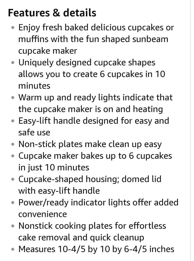 Sunbeam Pattie Cupcake Maker CC3200, Furniture & Home Living