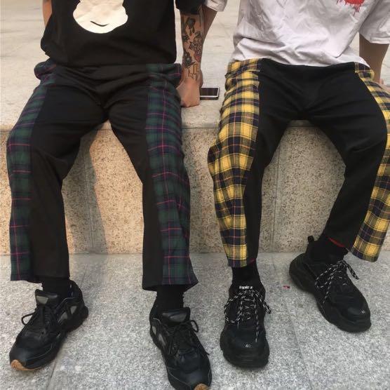 two tone plaid pants men's