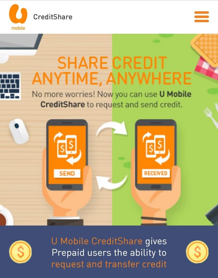 U Mobile Prepaid Top Up Creditshare Rm10 Mobile Phones Tablets Others On Carousell