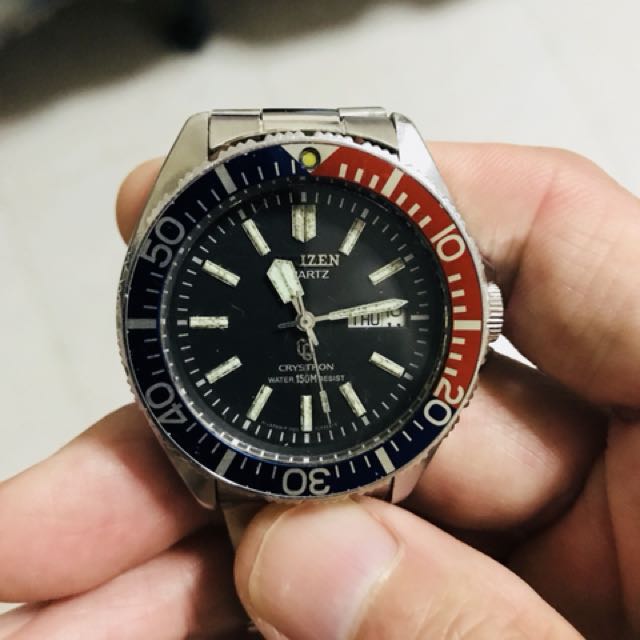 Vintage rare citizen crystron quart 150m diver watch wit