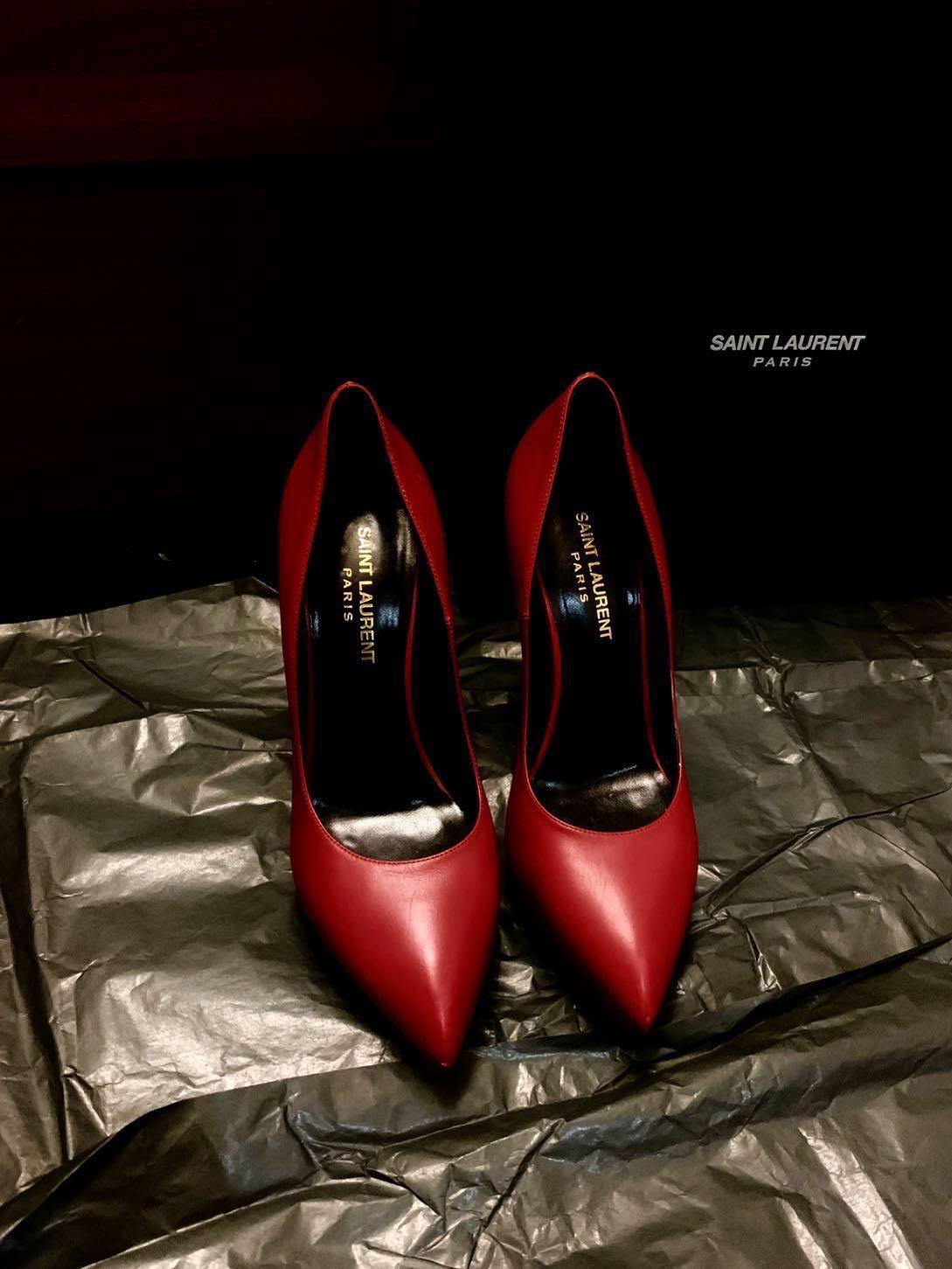 Burgundy Red high heels pumps shoes YSL 
