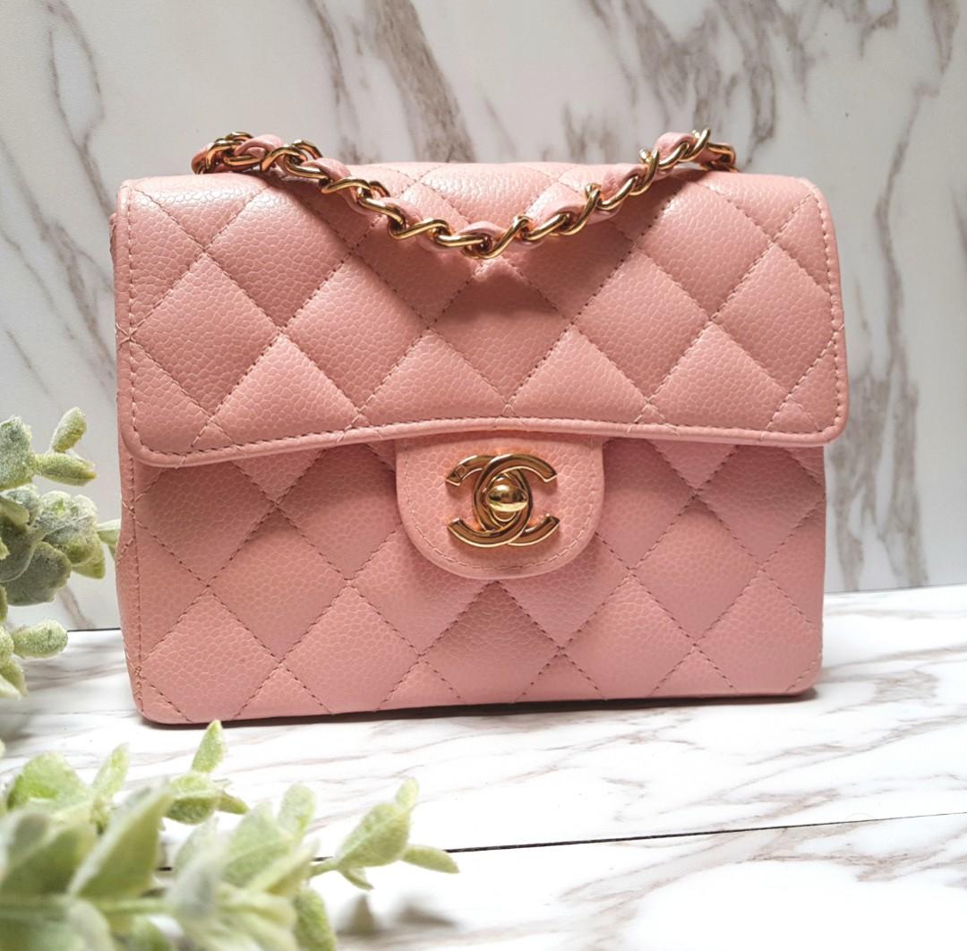 Chanel vintage mini square pink caviar, Luxury, Bags & Wallets on