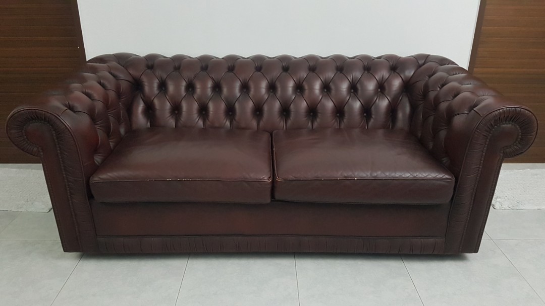Genuine Leather Chesterfield Sofa Dark, Genuine Leather Chesterfield Sofa