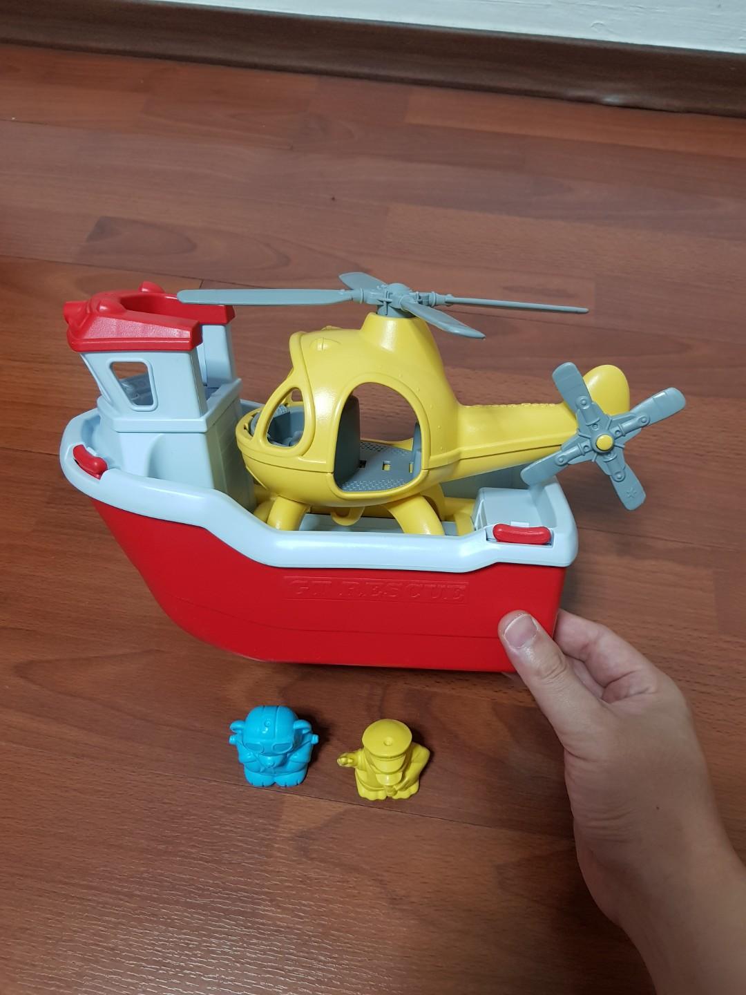green toys rescue boat with helicopter