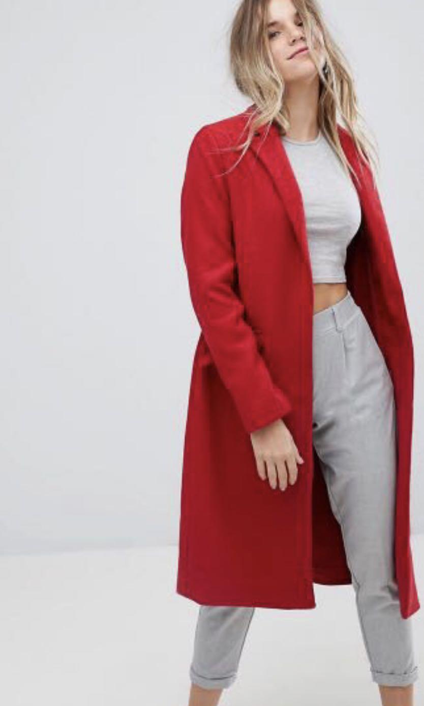 Bershka longline red winter coat Women s Fashion Coats Jackets and Outerwear on Carousell
