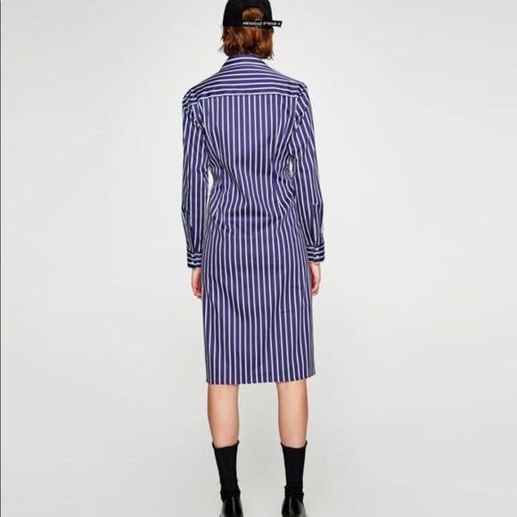 BNWT ZARA Striped Shirt Dress in Blue 
