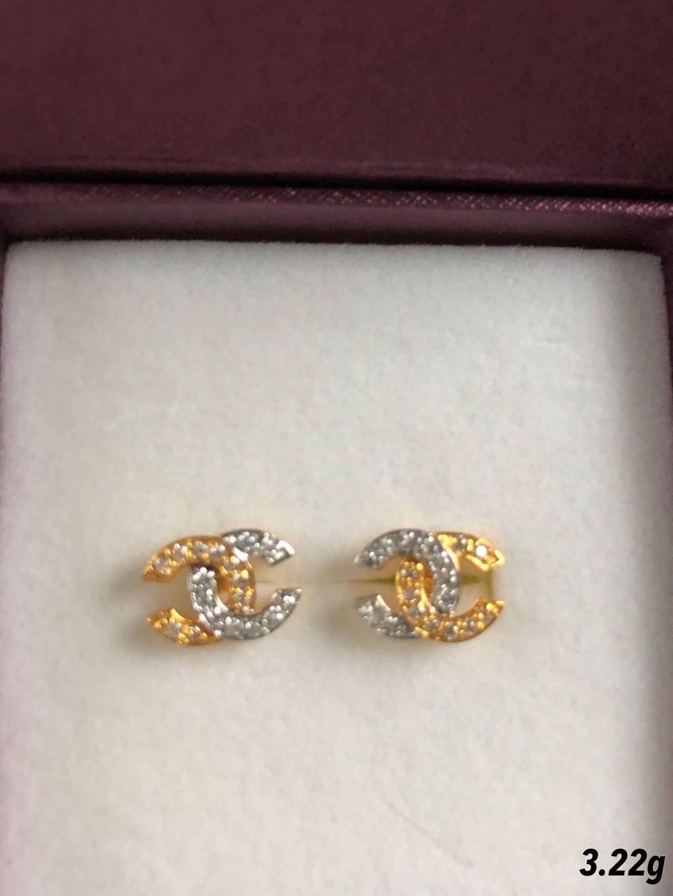 CHANEL, Jewelry, 8k Chanel Two Tone Real Gold Earrings