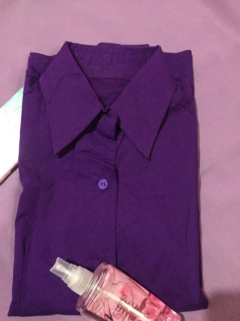 Kemeja Ungu Terong Fesyen Wanita Pakaian Wanita Baju Luaran Di Carousell