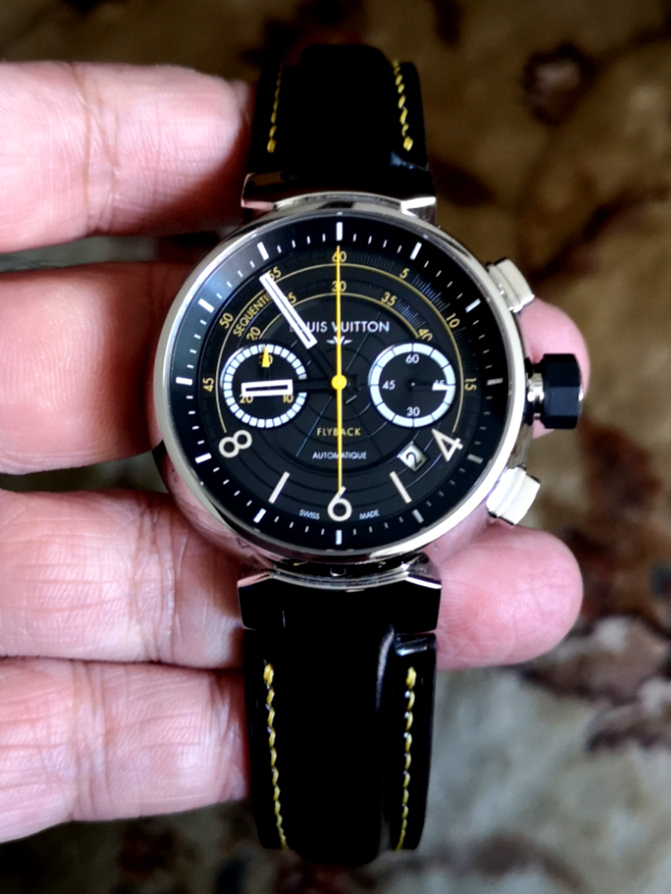 Authentic Used Louis Vuitton Tambour Chronograph Q102C Watch  (10-10-LVH-69HUVZ)