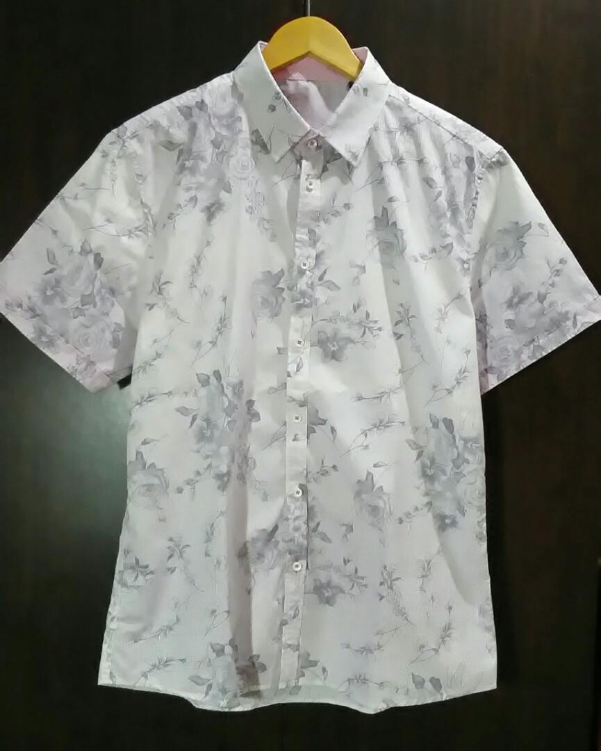 Mens Korean style floral button down polo