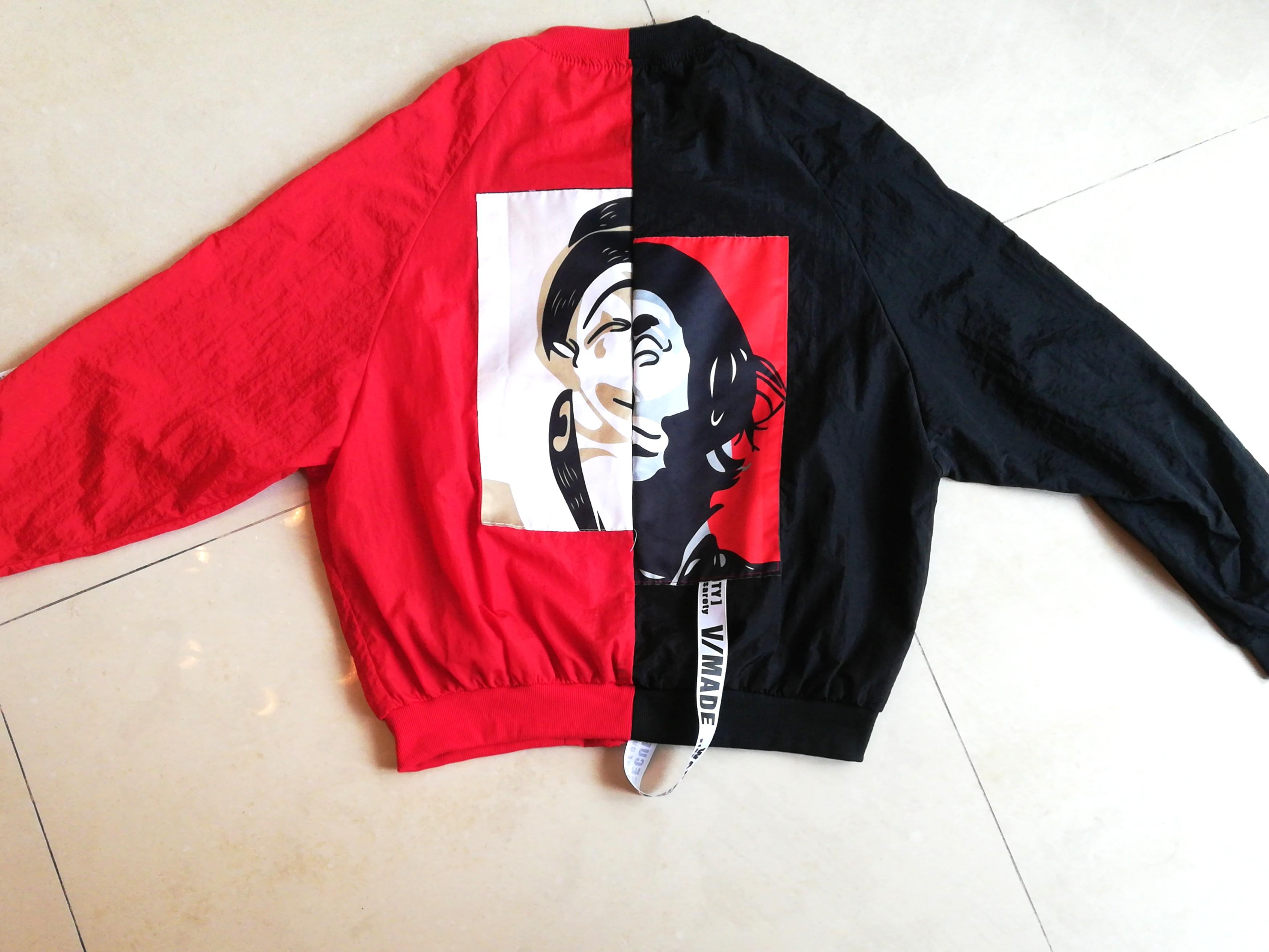 Half red online half black jacket