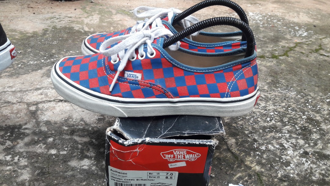 vans authentic checkerboard red blue