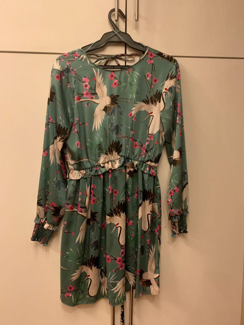 Zara bird print dress sales