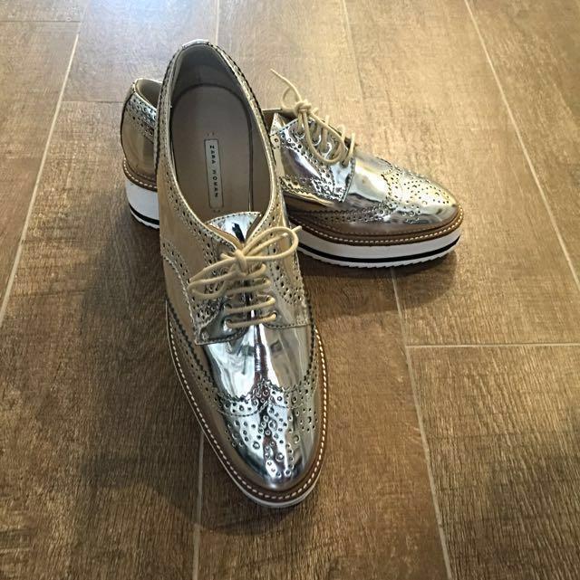 Zara Woman Silver Oxfords