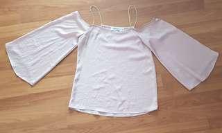 THE EDITORS MARKET Satin Silk Off Shoulder Top