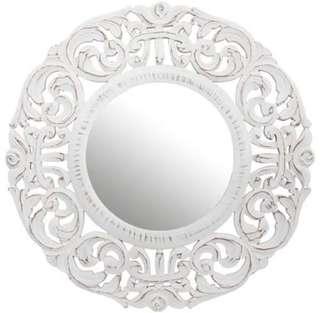 White wood carved mirror