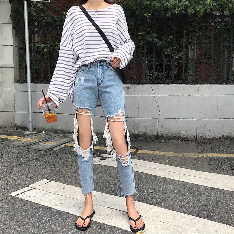 big hole distressed jeans