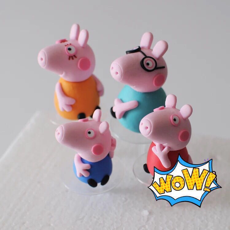 3D Peppa Pig Family 4 in 1 cake topper Soft Clay Hobbies