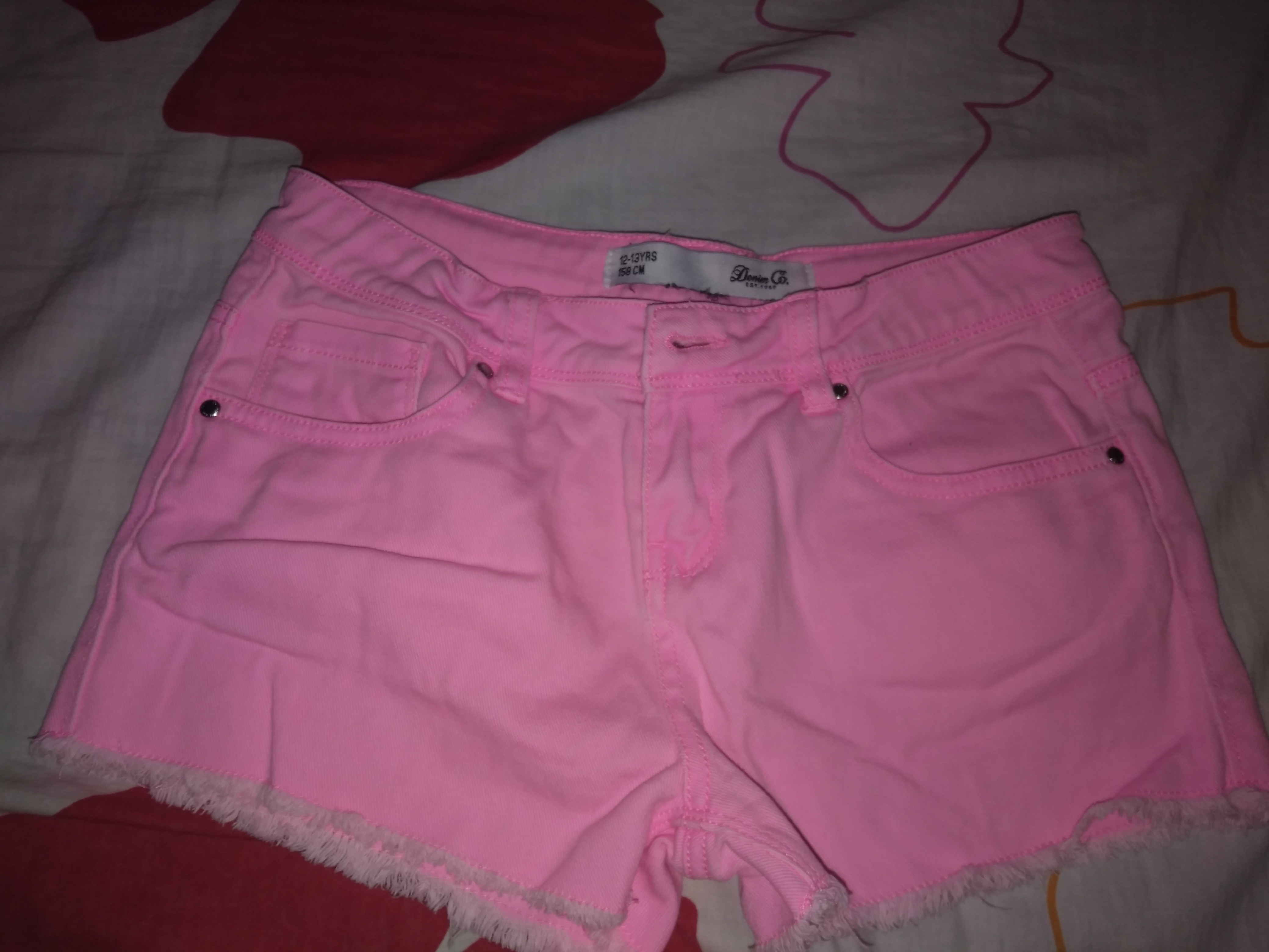 bright pink denim shorts
