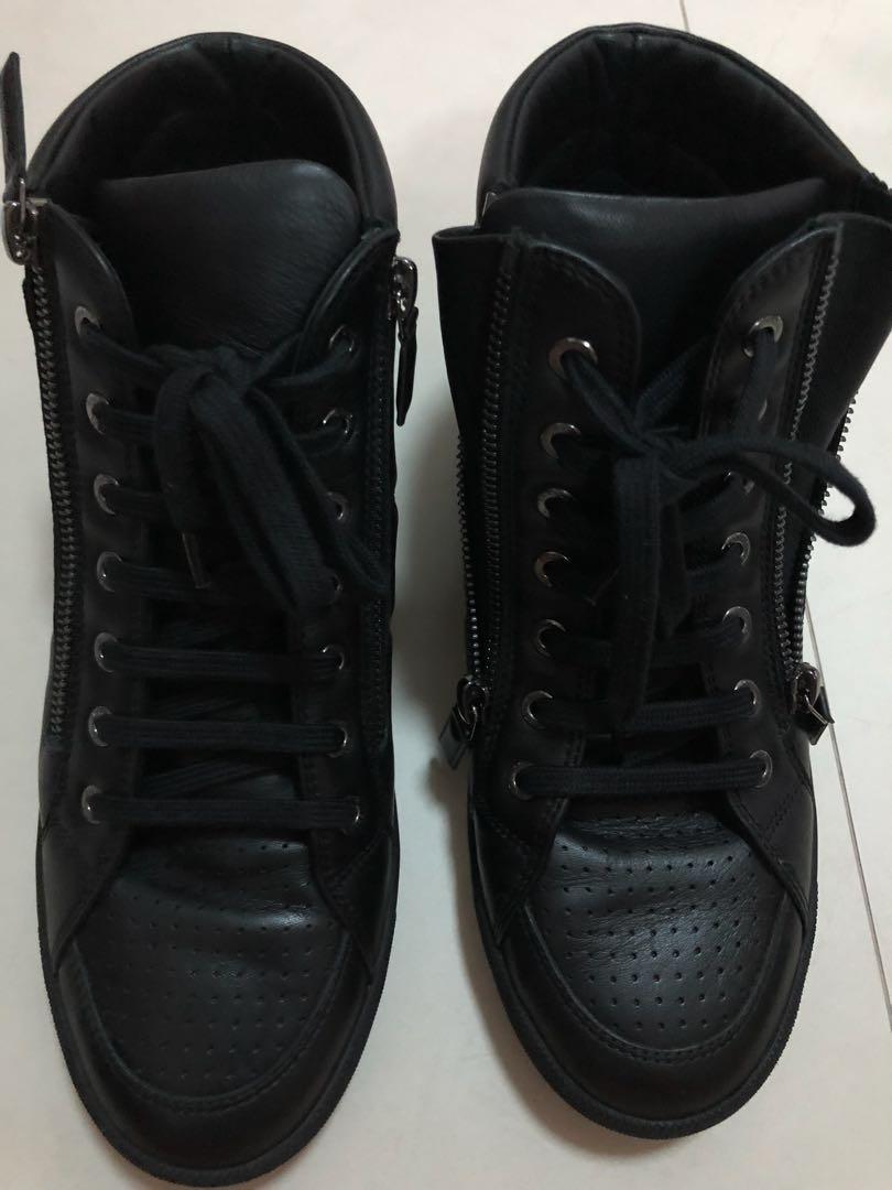 black leather sneaker booties