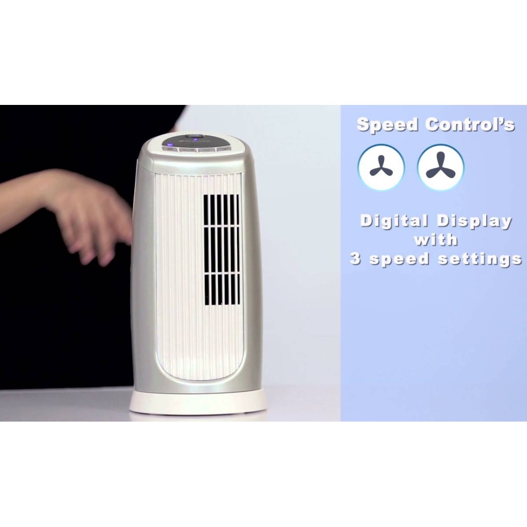 Silver White Bionaire Oscillating Mini Tower Fan With Timer
