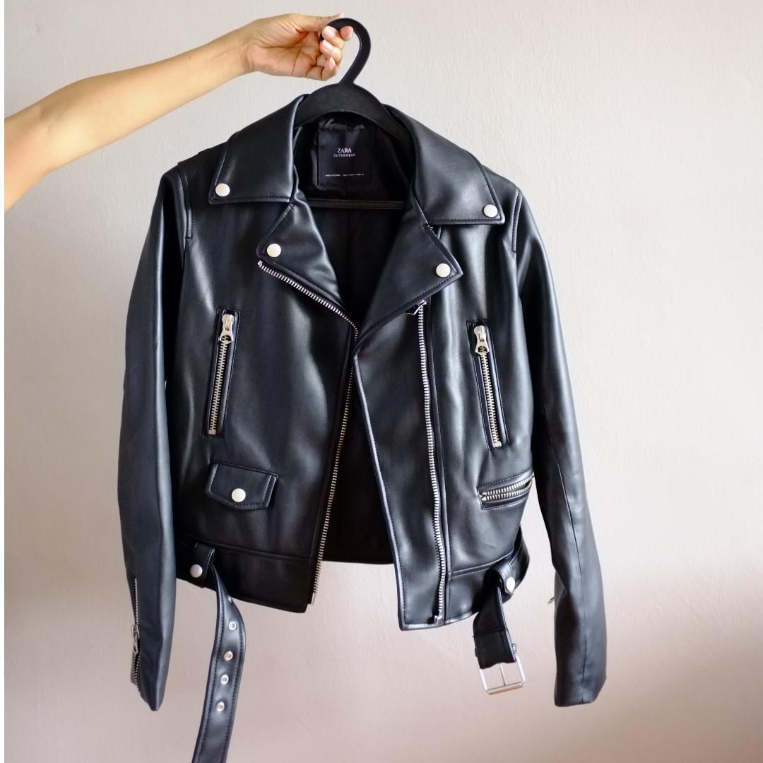 zara women's leather motorcycle jacket