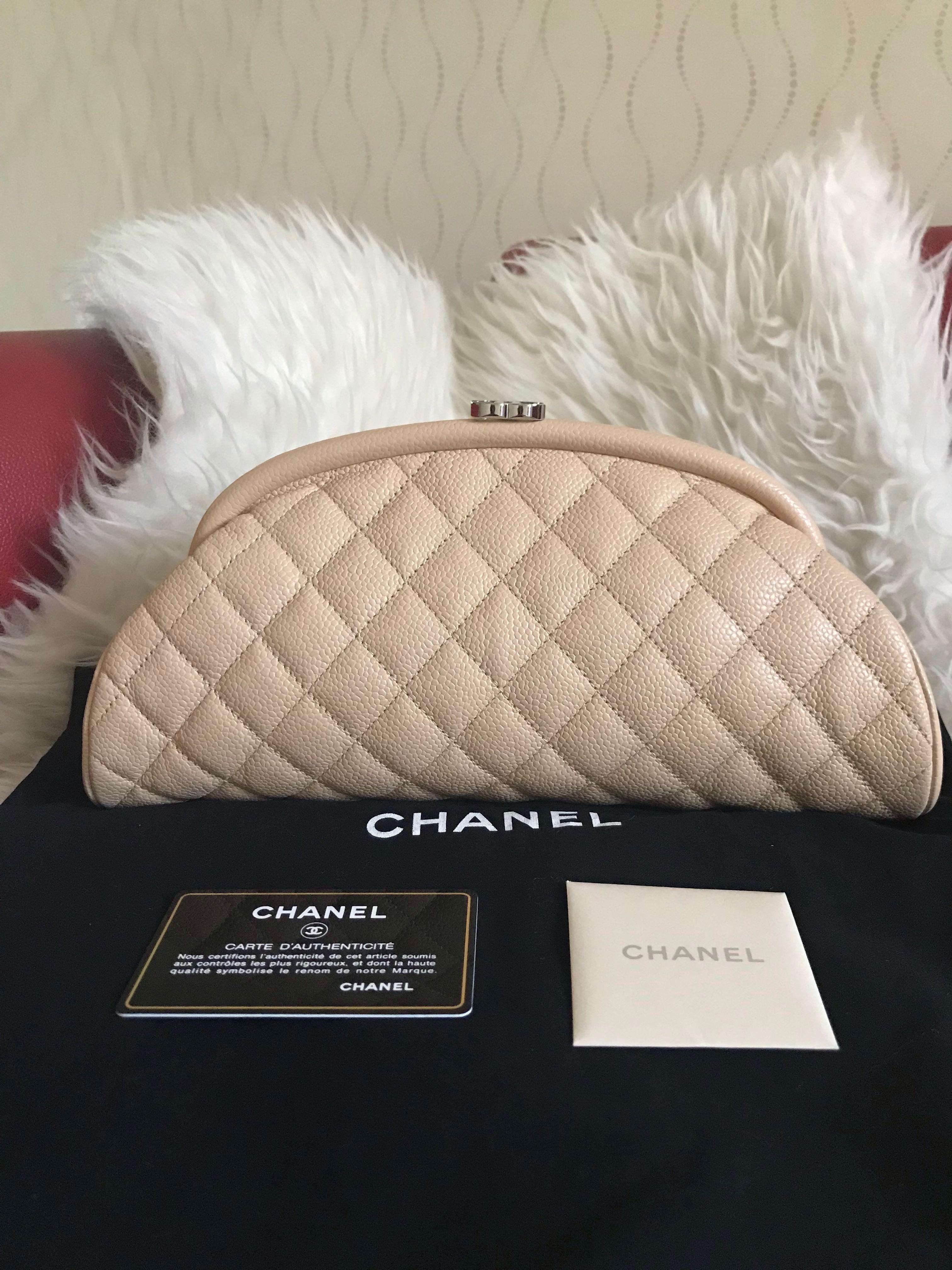 Chanel timeless clutch beige caviar shw, Luxury, Bags & Wallets on Carousell