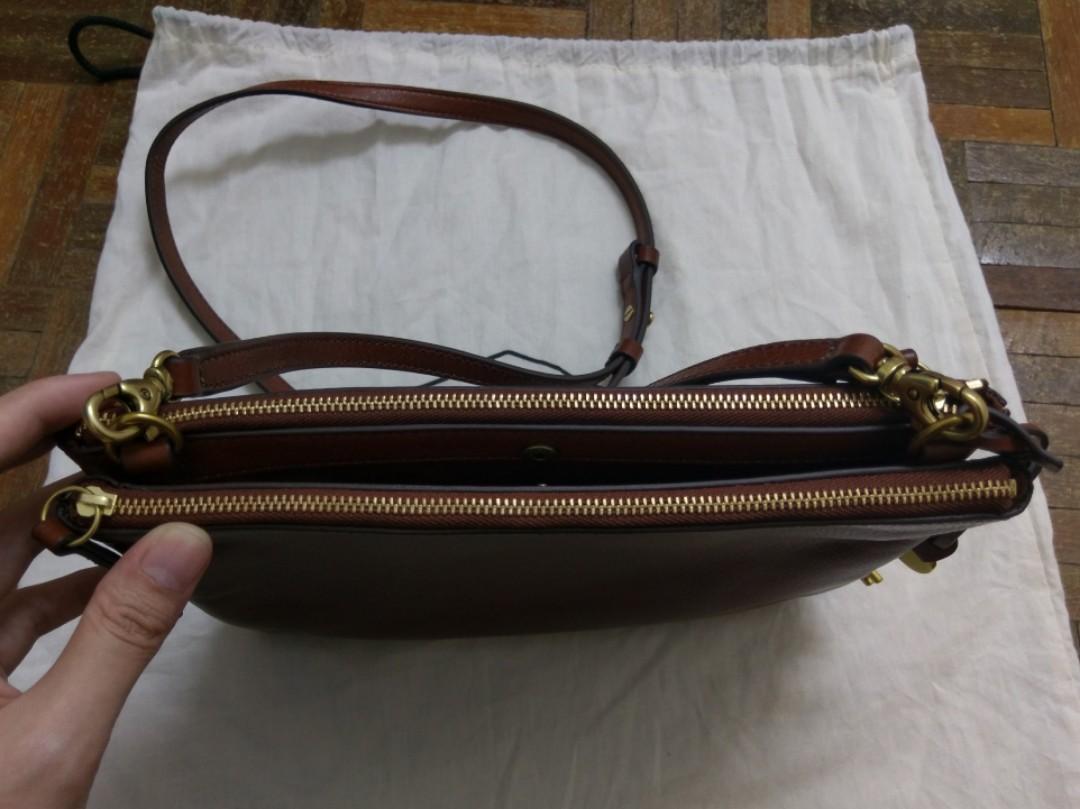 Fossil Devon Crossbody Brown Leather Sling Bag