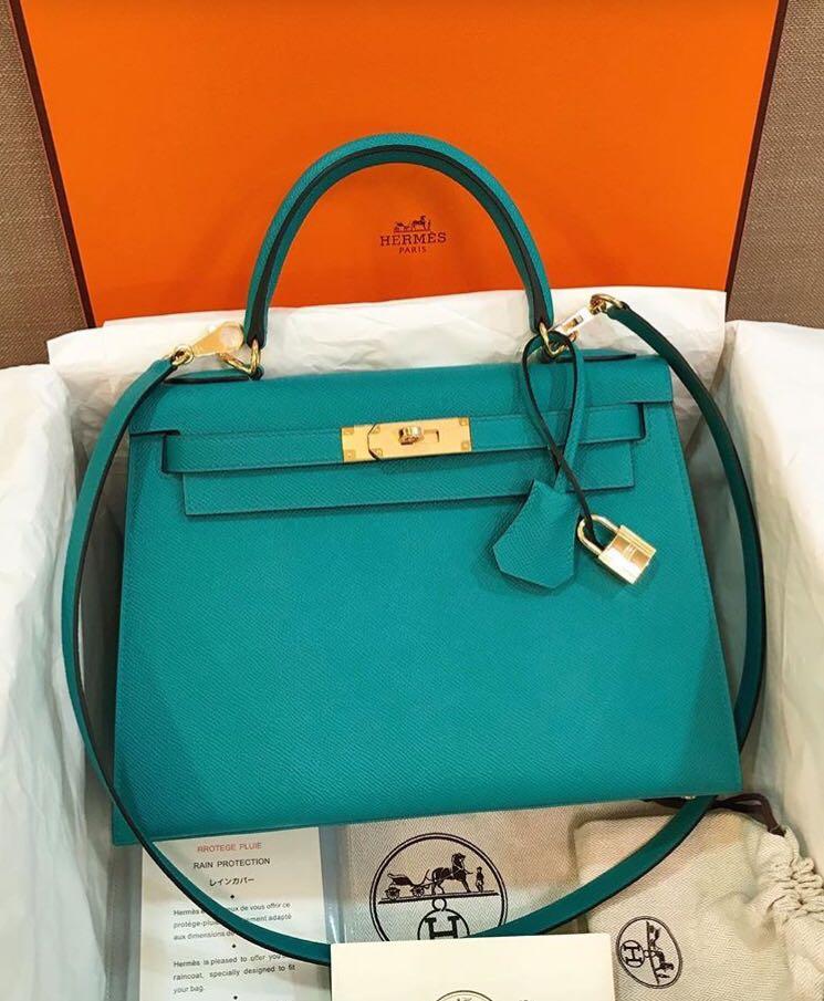 INSTOCK] Hermes Kelly 28 Sellier Vert Bosphore in Epsom, GHW Stamp D,  Luxury, Bags & Wallets on Carousell