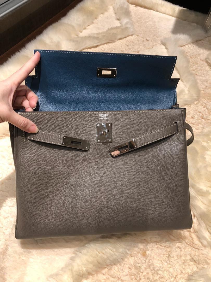 Hermès Splendid Hermes Kelly handbag 32 turned over in etoupe