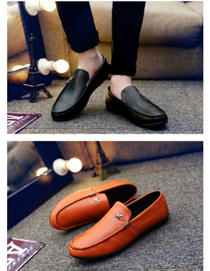 Loafers men shoes black orange, Men's 