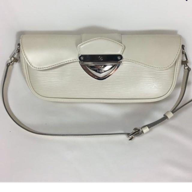 Louis Vuitton Montaigne Clutch in White Epi Leather, Luxury, Bags & Wallets  on Carousell