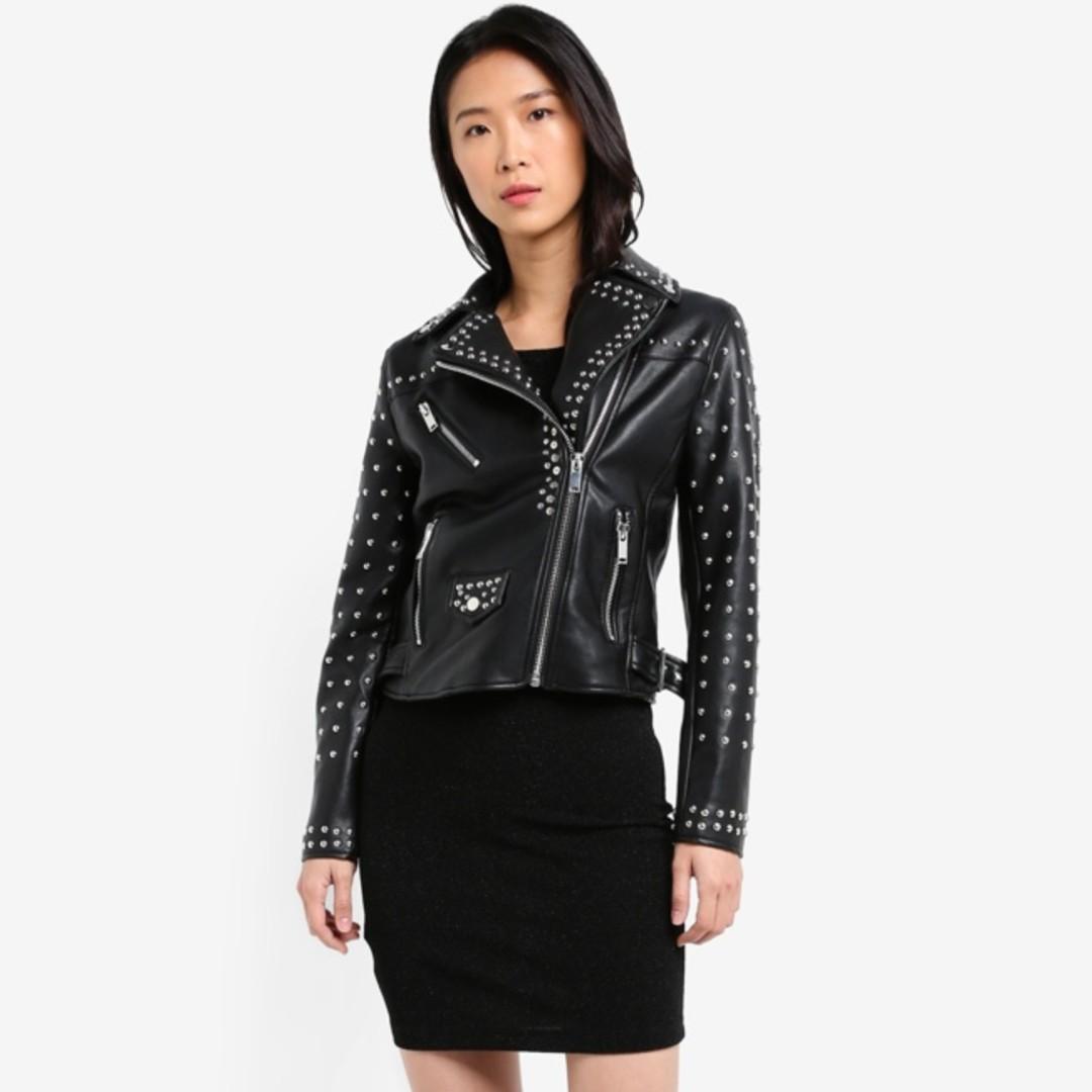 Mango studded leather jacket sales
