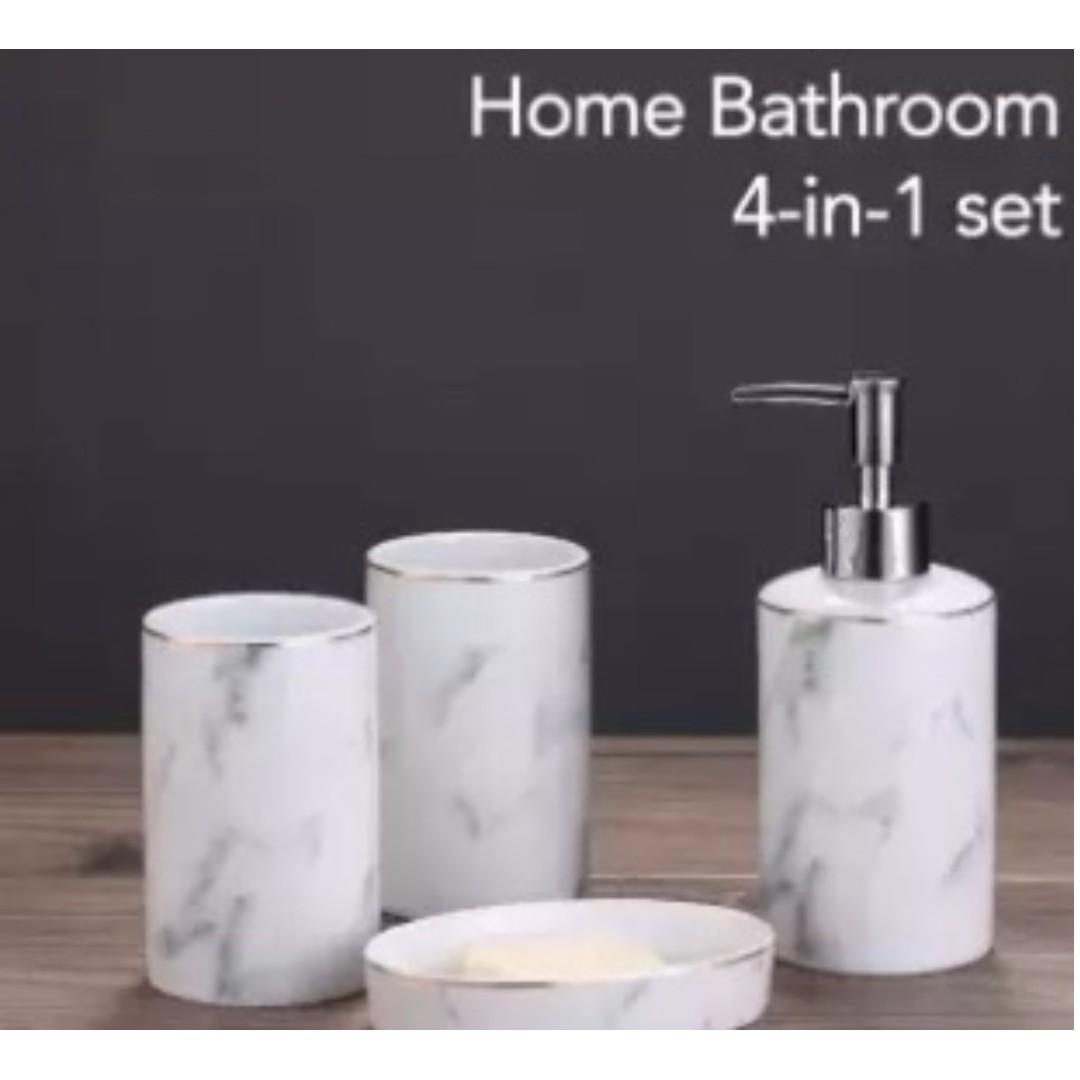 Marble Print Ceramic Bathroom Accessories Vanity 5 Piece Set White Health Beauty Bath Body On Carousell