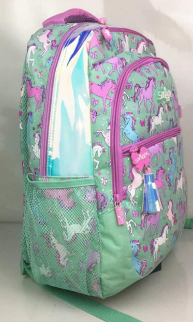 Smiggle unicorn backpack, in mint green pink amd purple color. With