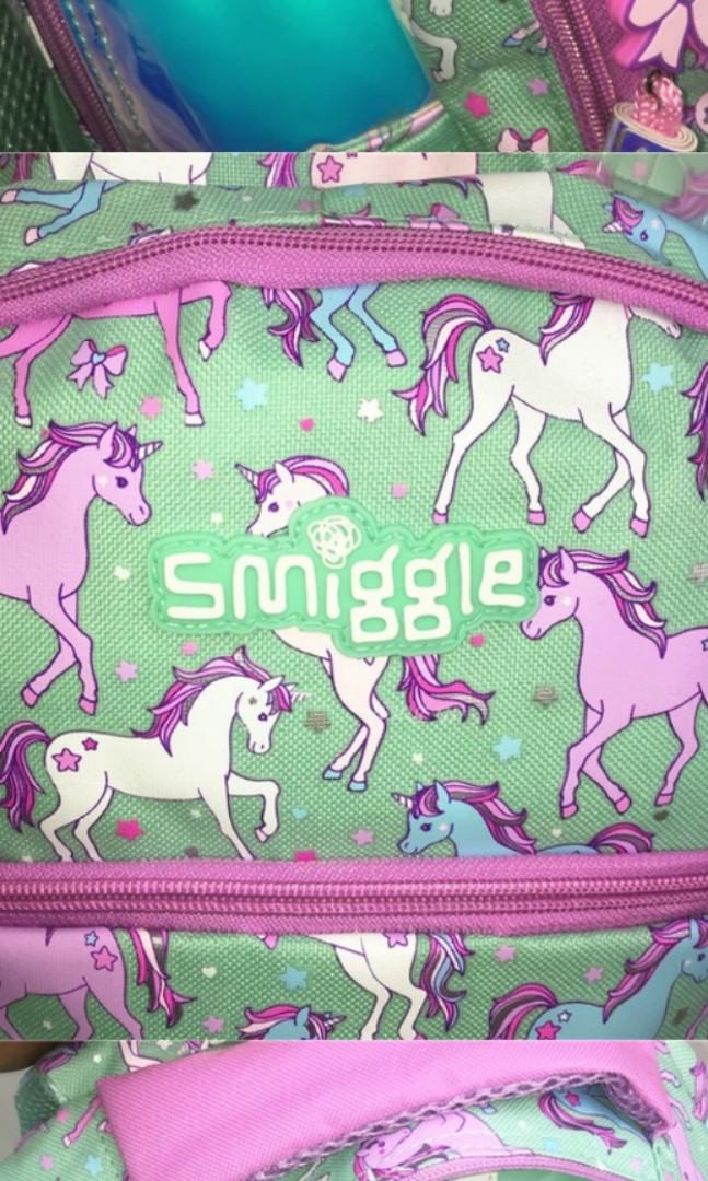 Smiggle unicorn backpack, in mint green pink amd purple color. With tassle on zip. Brand new
