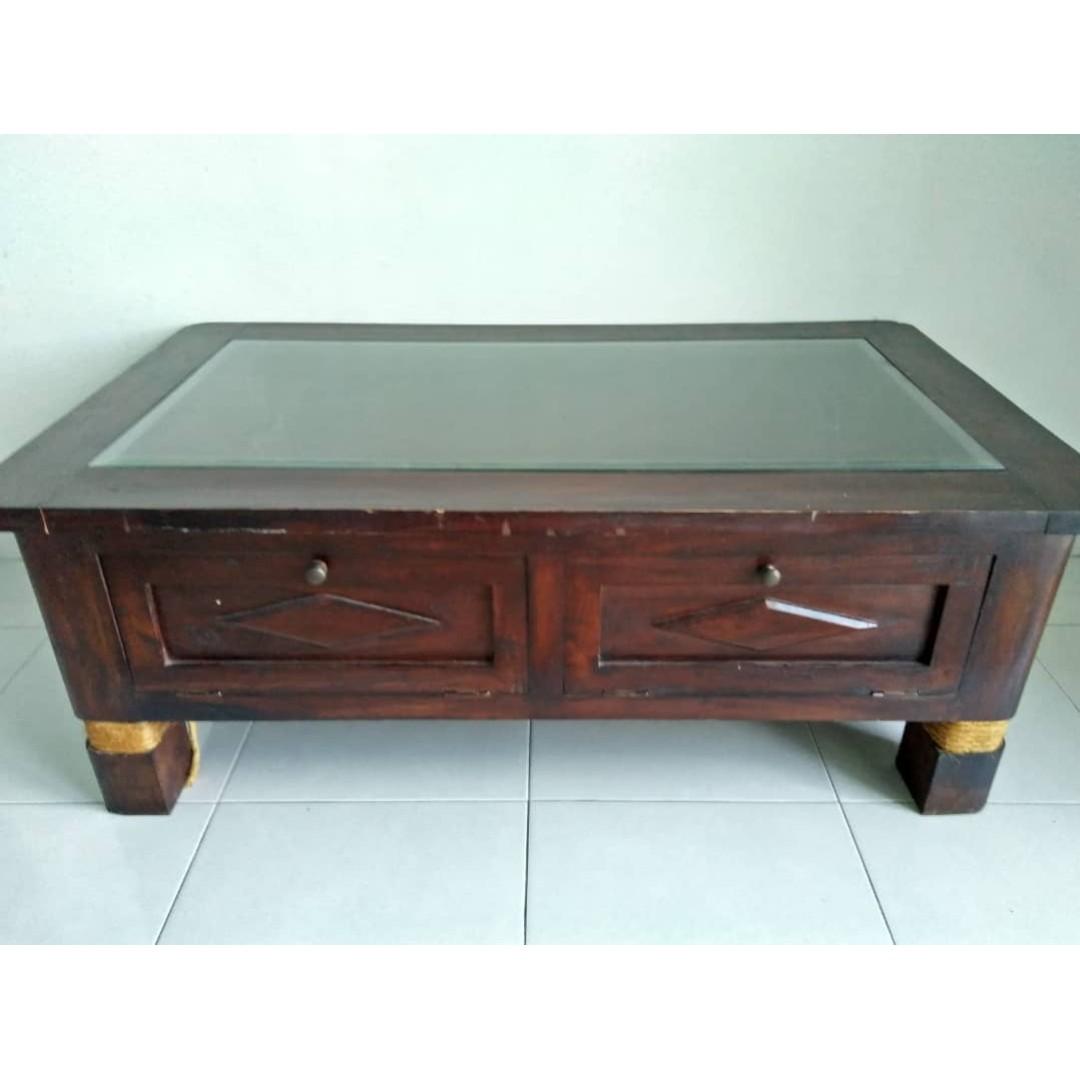 Solid Wood Coffee Table With Glass Top And Drawer Home