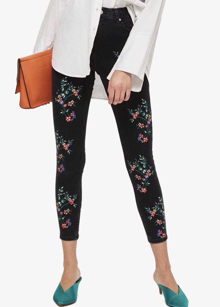 topshop embroidered jamie jeans