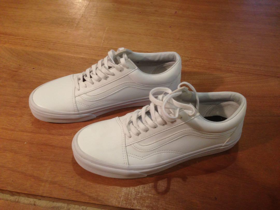 vans old skool all white leather