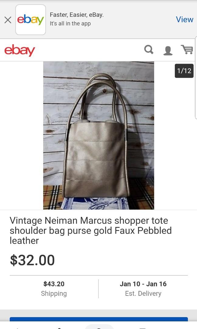 Vintage Neiman Marcus Large Chambray Denim Tote Carry All Bag Silver Trim.