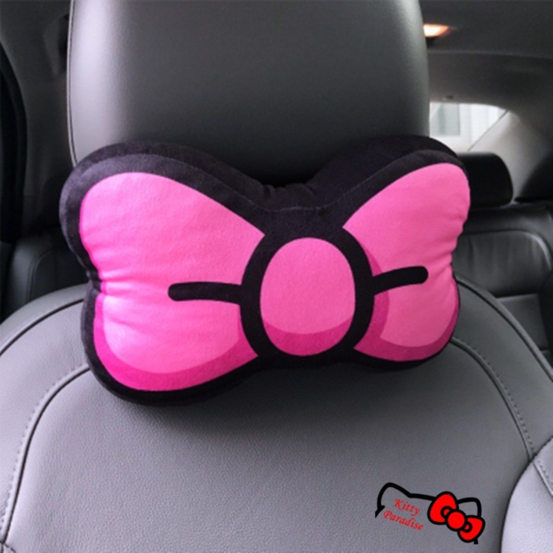 2pcs Hello Kitty Ribbon Pinkish Cute Plush Headrest Car Neck