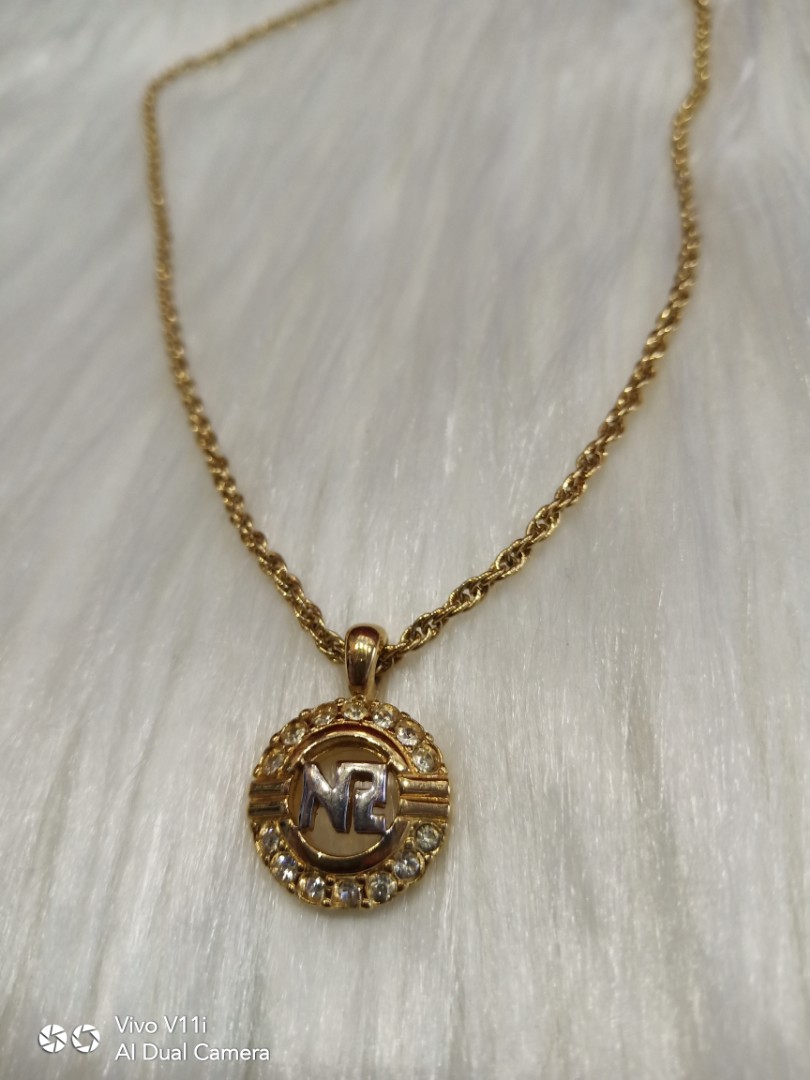 Authentic Nina Ricci Rhinestone Gold Tone Necklace not Dior