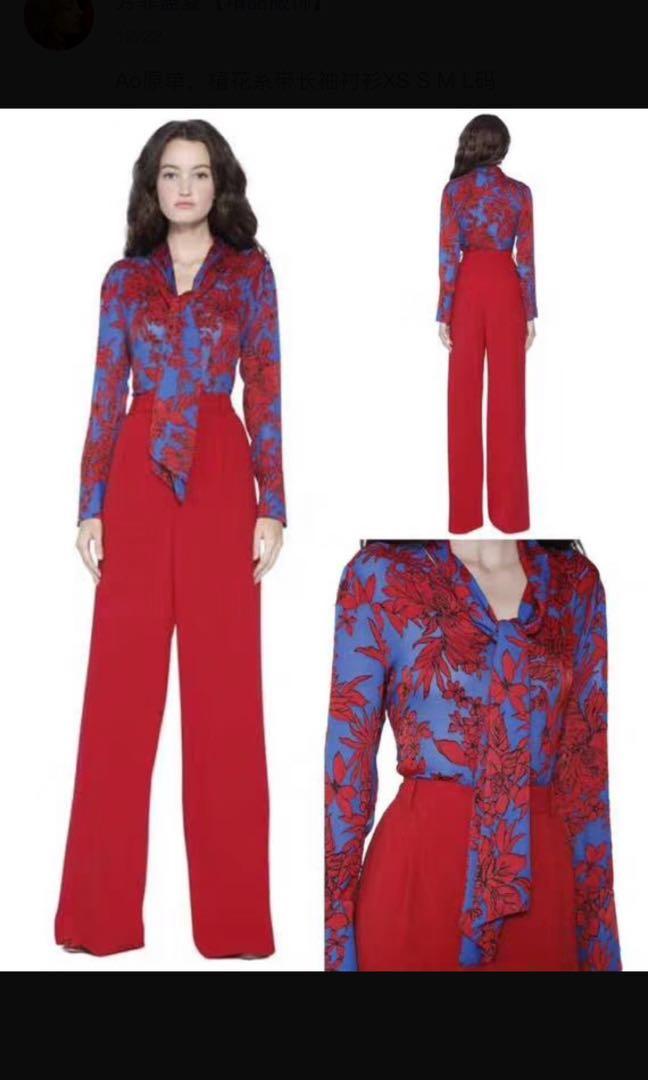 BNWT Authentic Alice and Olivia Red Gwenda Floral Print Crepe Blouse Women s Fashion Tops Blouses on Carousell