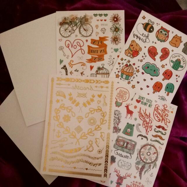 CUTE TEMPORARY TATTOOS (Category: Art & Prints) located in Mandaluyong City. Submitted by glamms.box (Listing ID 207879517, Image 1). Description: 4 Sheets of artsy and cute themed temporary tattoos with FREE 2 D-I-Y Temporary Tattoo Blank Sheets. Safe for Kids! 15 PCS IN STOCK!.