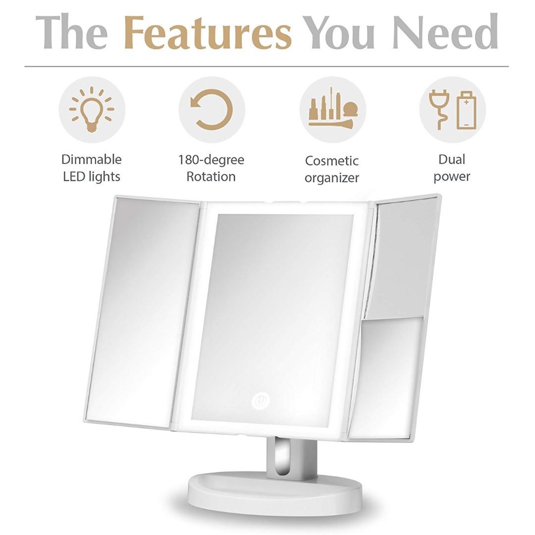 Fancii Tria Trifold Vanity Mirror with LED Lights, Lighted Makeup
