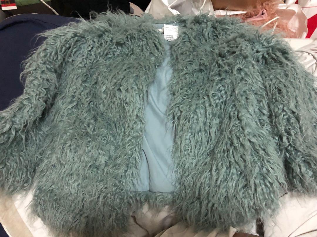 H M Mint Green Faux Fur Coat Women s Fashion Coats Jackets and
