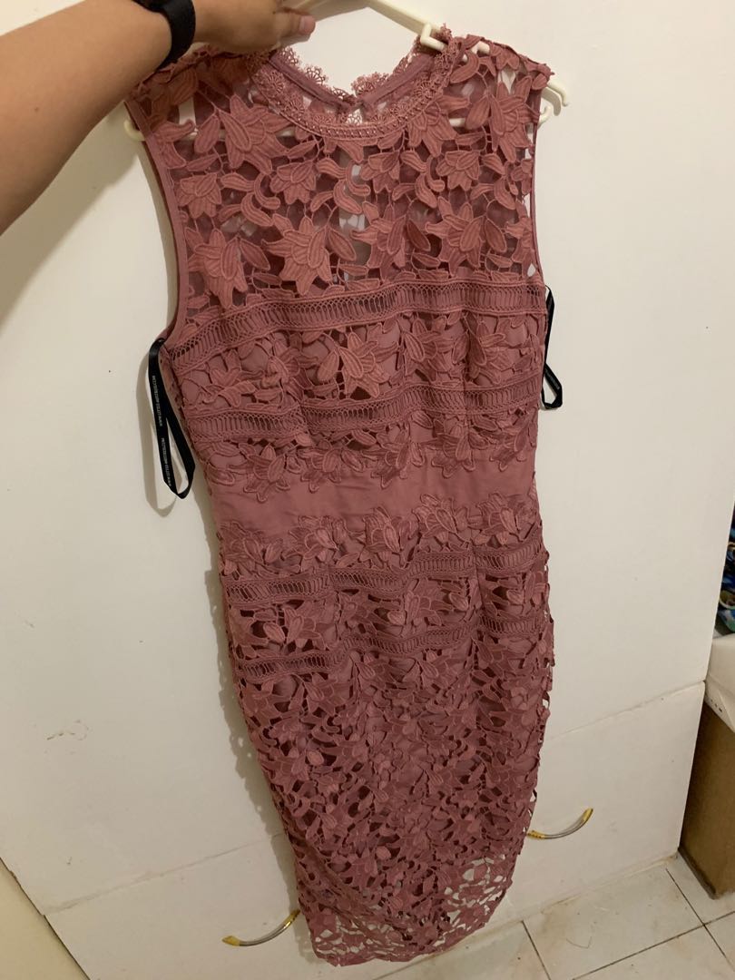 Little Mistress Rosette Bodycon Lace Dress Old Rose Women s